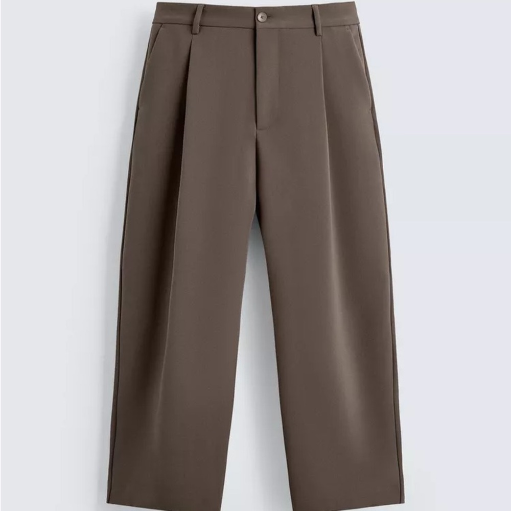 Wide Leg Pleated Trousers - Brown/ Taupe